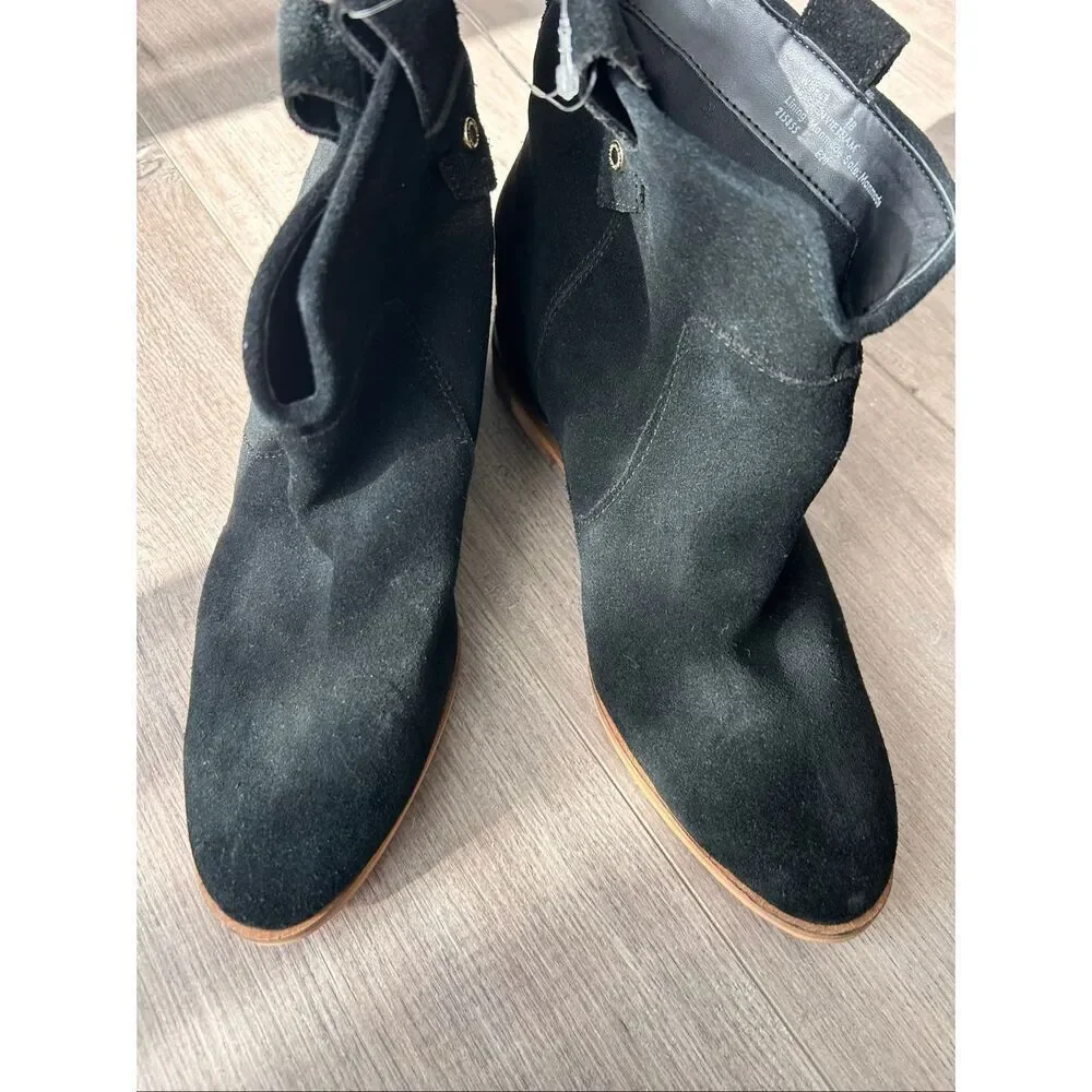 Cole Haan  Black Suede Booties Bootie  Sz 7New Flat Ankle Boots $200 retail